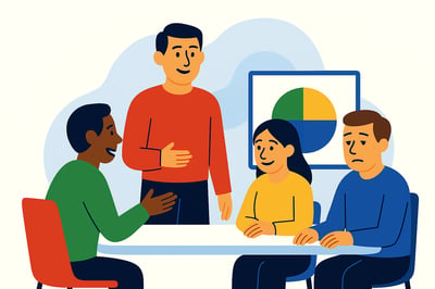 A diverse team sits around a meeting table with three engaged colleagues and one visibly withdrawn, illustrating the early signs of collaboration fatigue.