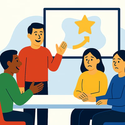 A diverse team of colleagues reacts differently to a motivational message during a meeting, showing that people respond in unique ways based on how they are wired.