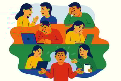 a group of people who look confused and frustrated