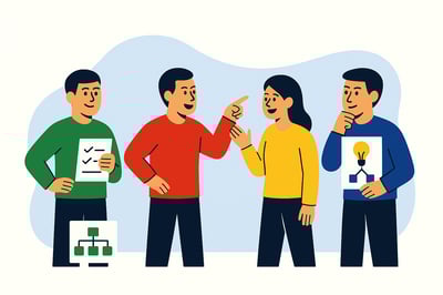 A team of 4 communicating with one another.