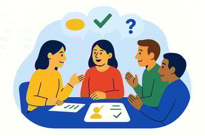 A team that is issuing something but it seems they are all happy and communicating well